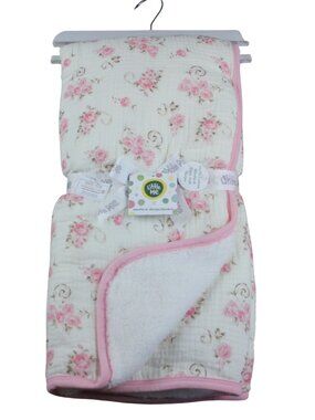 Little Me Baby Blanket Pink Rose White Floral Infant Girl Muslin Sherpa NWT RARE